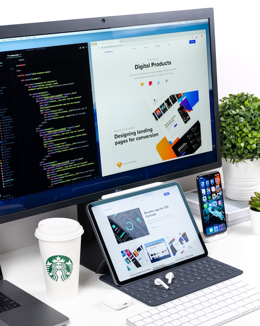 Website design mockups on screen